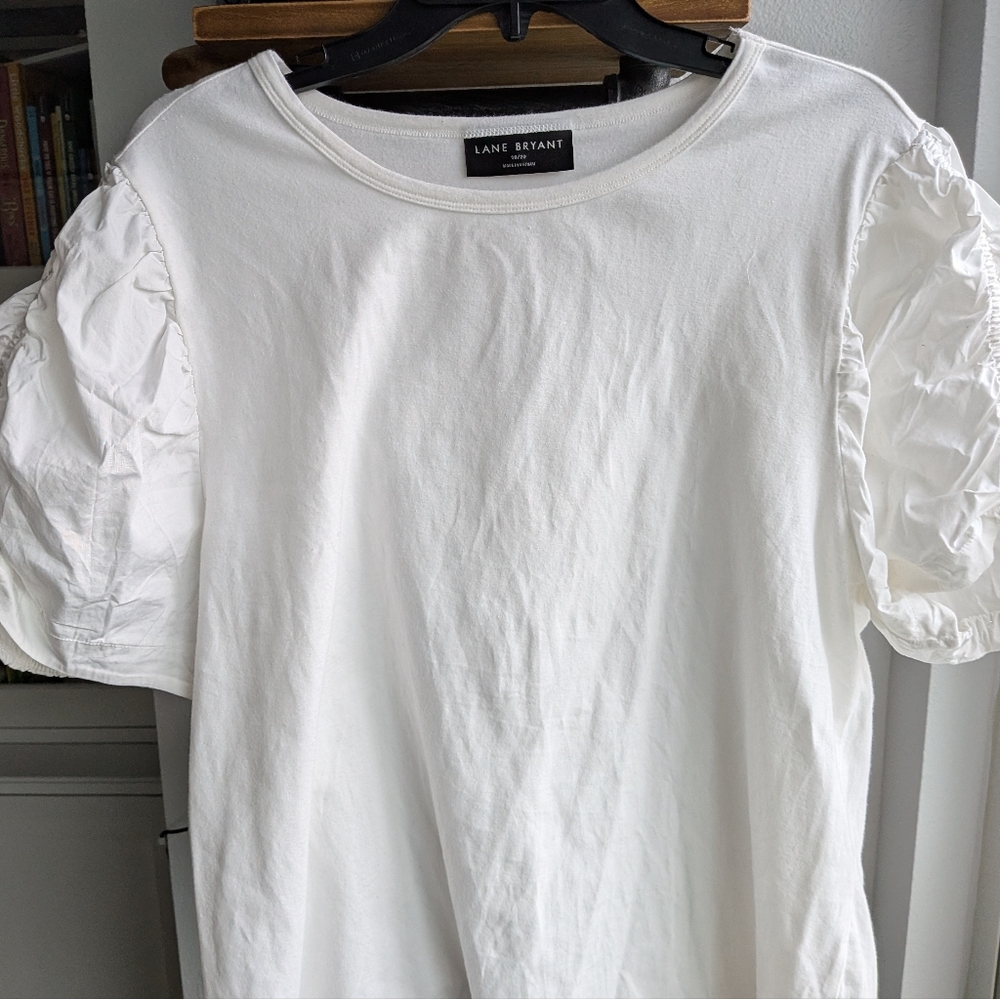Lane Bryant White Puff Sleeve Tee - Size 18/20 - Cotton Spandex